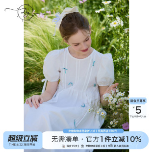 女童连衣裙2025新款白色森系公主裙大童棉质透气生日出游仙女裙