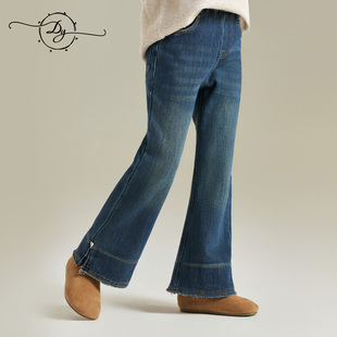 女童加绒保暖牛仔裤2026冬装微喇立体水洗显高显瘦儿童加厚休闲裤