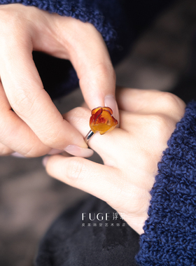 浮革 艺术家手作暖色渐变小茉莉戒指  小众氛围感