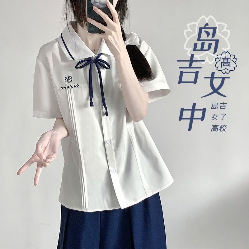 学院风JK制服春夏新款翻领风琴褶刺绣短袖白衬衫衬衣学生