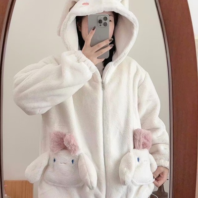 可爱少女风秋冬新款立体大耳朵软糯加厚连帽宽松毛毛棉衣棉服外套