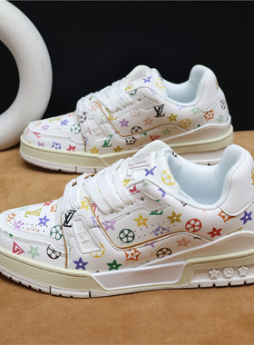 欧洲站2025秋新款小众原创白三彩印花小白鞋女ins风百搭运动鞋男