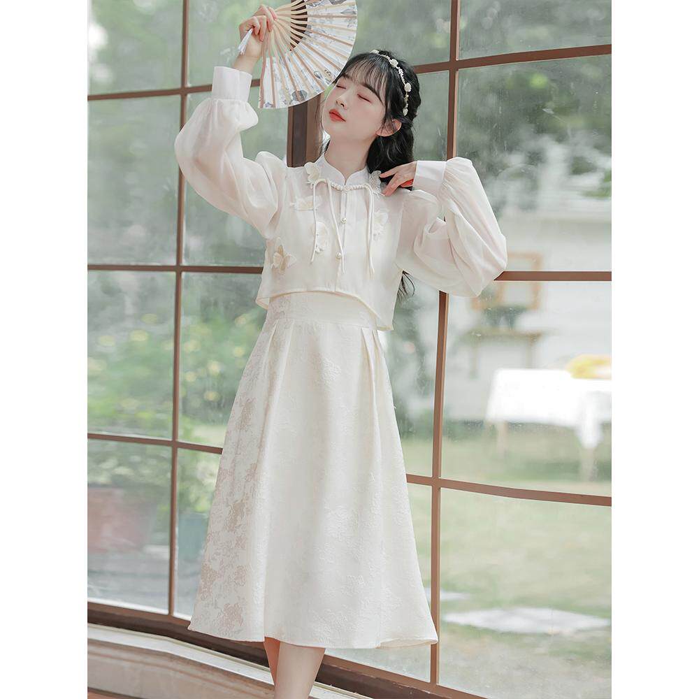 设计感小众新中式连衣裙复古国风裙子套装女季新款仙女裙两件套