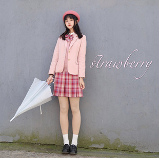 原创｛草莓｝日本jk制服裙正统少女百褶裙半身裙格裙正版 Zoo
