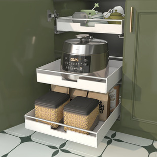 新款白色pp托盘带滑轨厨房橱柜改造抽屉拖底轨道深柜收纳置物拉篮