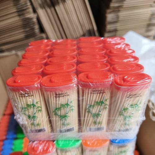 竹子牙签红色盖子一次性牙签家用高档双头便携超细特级散装盒牙签