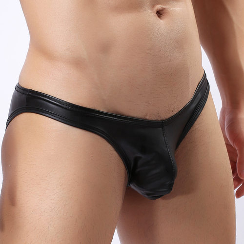 漆皮男士三角大囊袋内裤仿皮