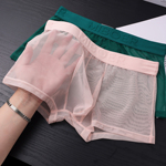 超薄男士平角内裤网纱全透明U凸镂空透视性感舒适透气四角短裤衩