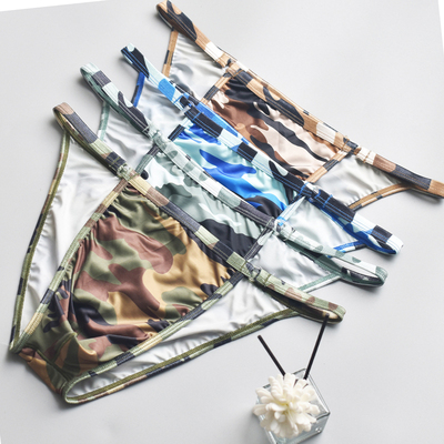 男士三角内裤迷彩高叉运动高弹