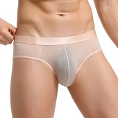 镂空中腰透气舒适蕾丝网纱透明短裤 三角裤 衩 无痕内裤 福字提花男士