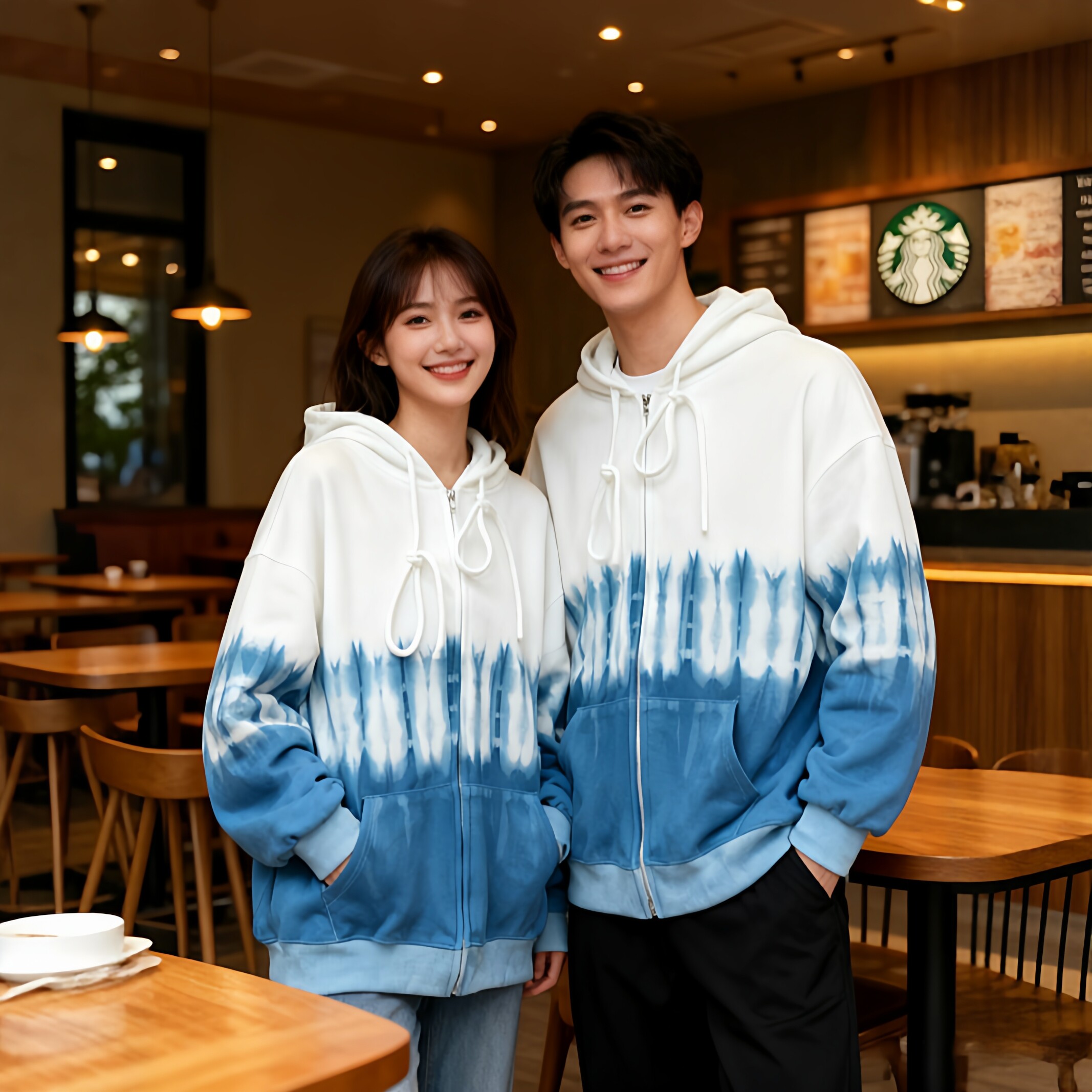 扎染情侣装卫衣女2025春秋新款运动服青少年帽衫潮流宽松连帽外套