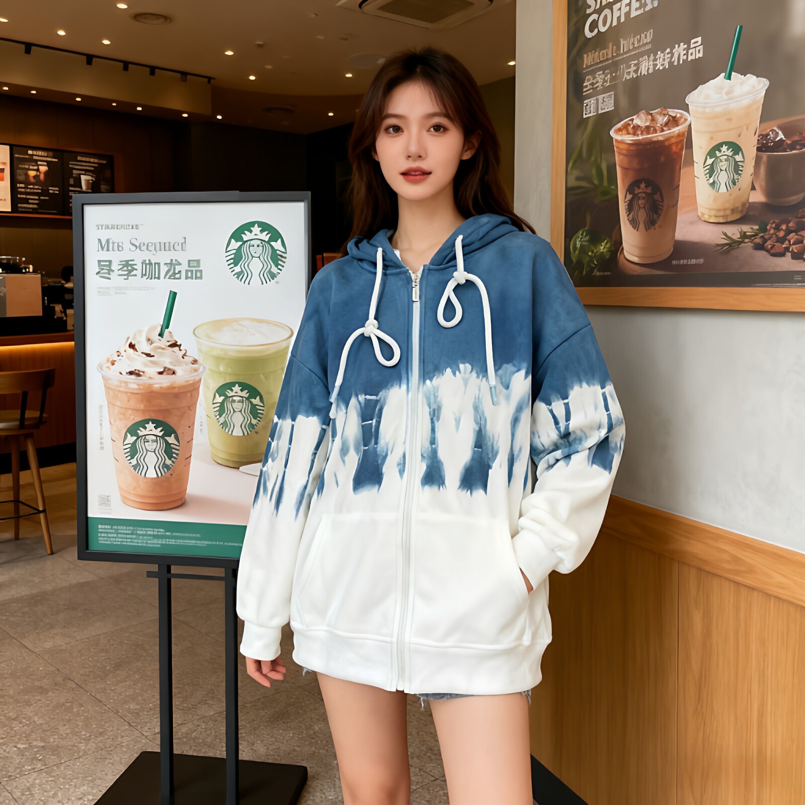 扎染加绒卫衣女款加厚秋冬上衣2026年新款宽松休闲开衫连帽外套女