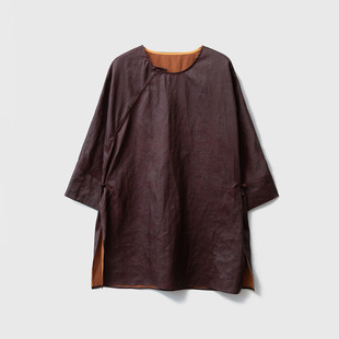 真丝香云纱上衣女100桑蚕丝国风斜门襟盘扣长袖纯色宽松小衫