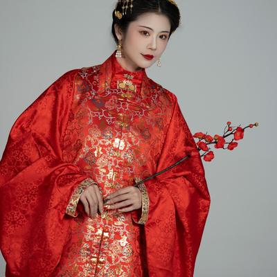 檀绾喜布比甲婚服布料明制方领比甲汉服披红盖头汉婚仿妆花全剪花