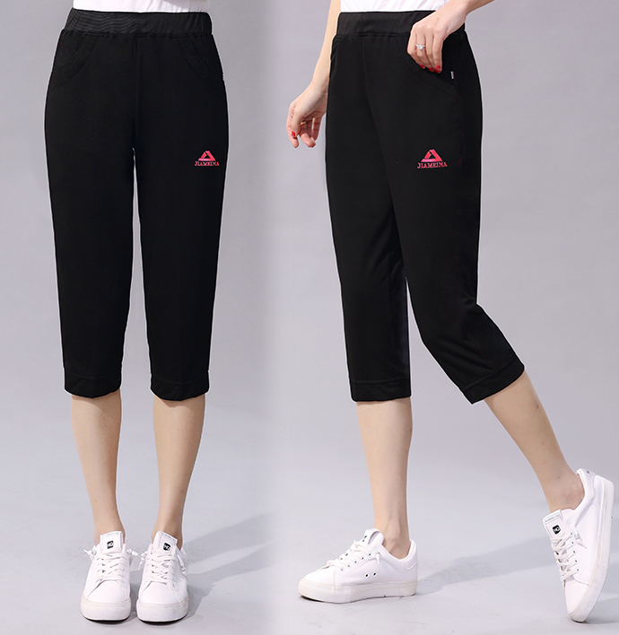 纯棉运动裤女七分裤中年妈妈装夏季薄款中老年五分中裤大码休闲裤