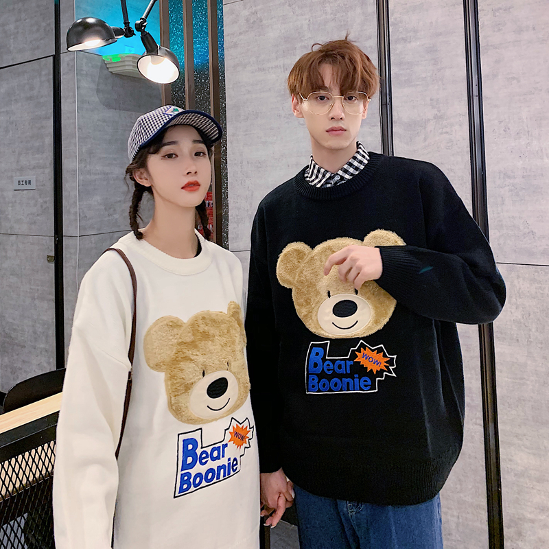 Plush bear sweater Hong Kong Style couple sweater control