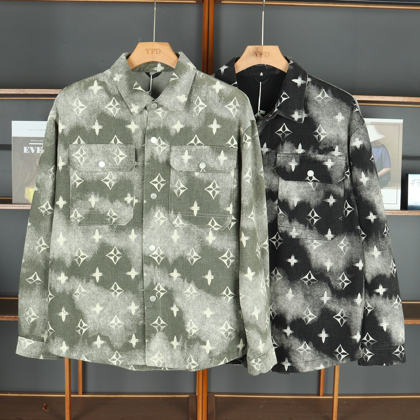 美式潮牌印花加厚长袖衬衫外套男