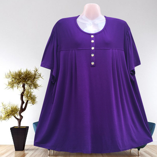 夏超大码 包邮 上衣加肥棉料短袖 宽松 300斤胖妈妈肥婆衫 中老年女装