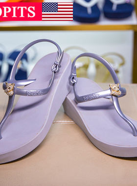 POPITS女士新品正品5cm舒适坡跟拖鞋人字拖夹脚拖凉鞋系列