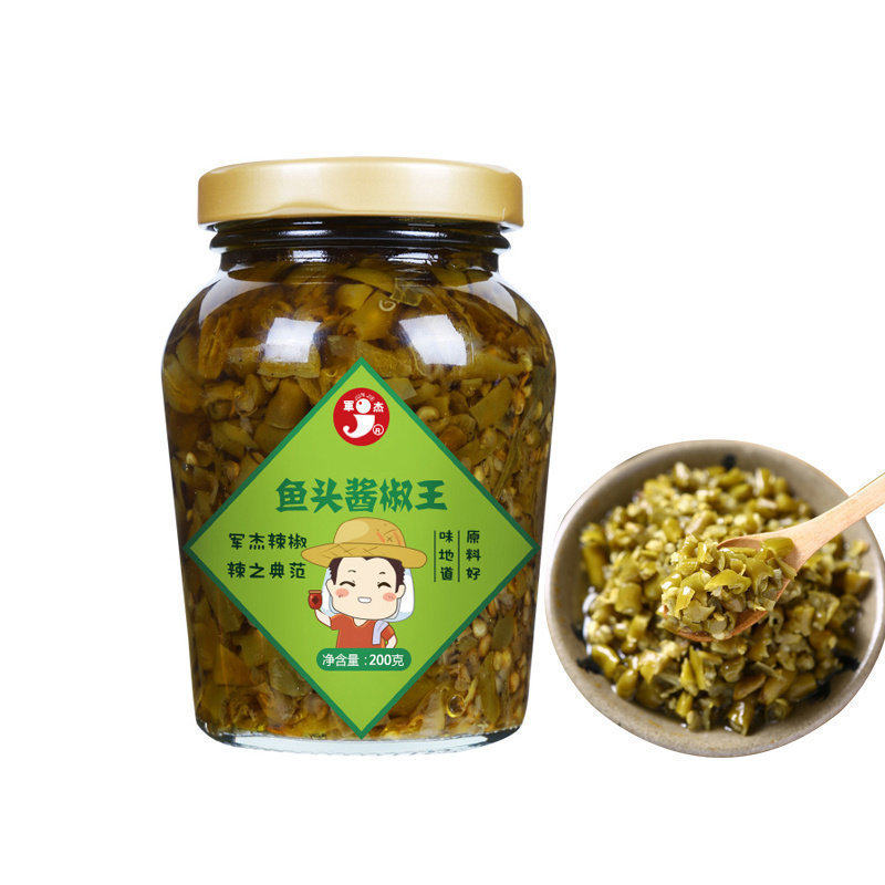 湖南军杰鱼头调味剁辣椒玻璃瓶