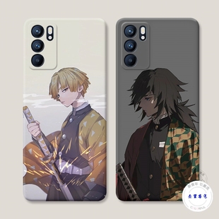 适用于我妻善逸9oppo reno6手机壳8 5k+7pro福冈义勇4se鬼灭之刃3 2防摔套