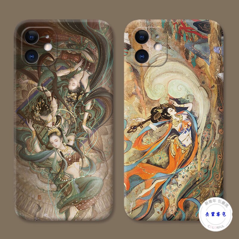适用于复古敦煌壁画xsiPhone11苹果12手机壳mini中国