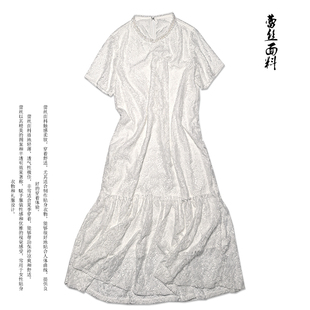 连衣裙短装 白色蕾丝网纱圆领短袖 直筒宽松连衣裙 女装 春夏2025新款