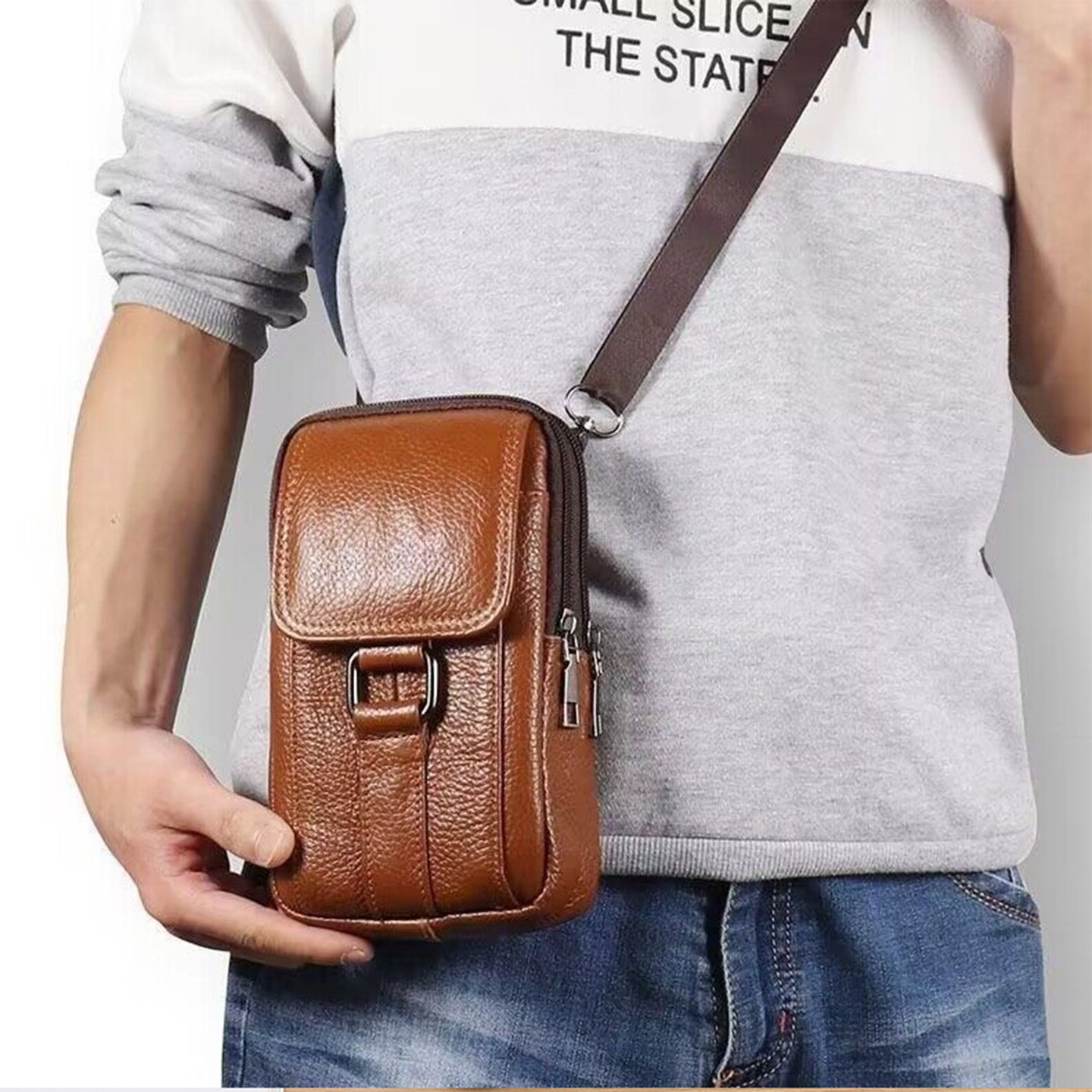 创意手机腰包男上班族钱包爸爸简单简约登山工地通勤精致新款贴身