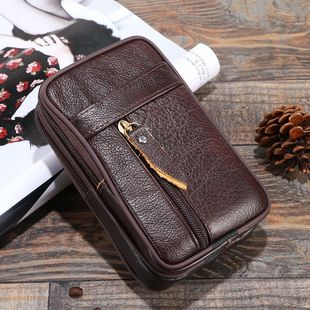 男士 拉链挂钩手机包百搭户外运动 5.8寸穿皮带手机腰包牛皮竖款