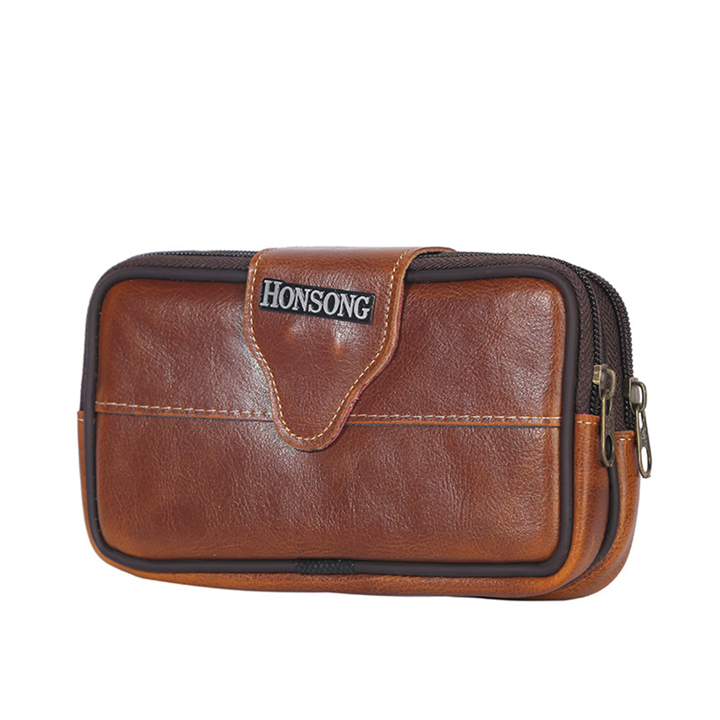 手机腰包老年人用防尘套手机包便携包双层横式皮带包牛皮男款耐磨