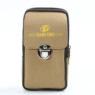 手机包6.0英寸穿皮带纯色锁扣小腰包多口袋百搭 帆布竖款 新款 男士