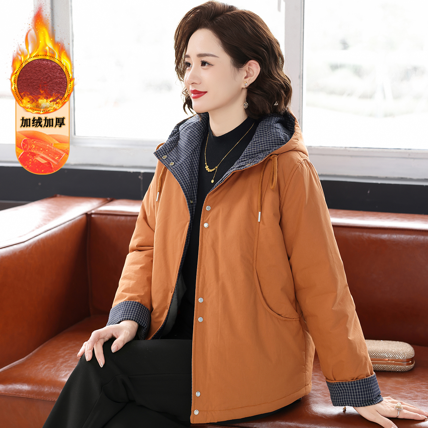 妈妈冬装外套2025新款洋气质加绒加厚棉衣开衫中年女减龄保暖棉袄