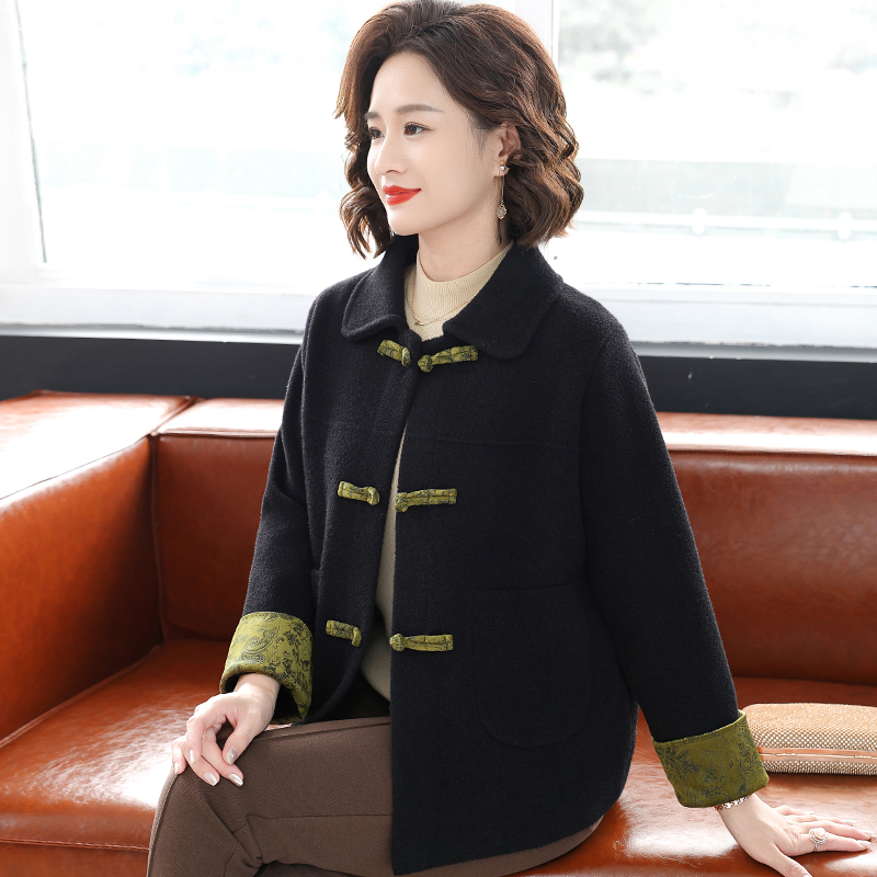 妈妈款秋冬装洋气国风加厚开衫上衣服毛呢中年女装时尚新中式外套