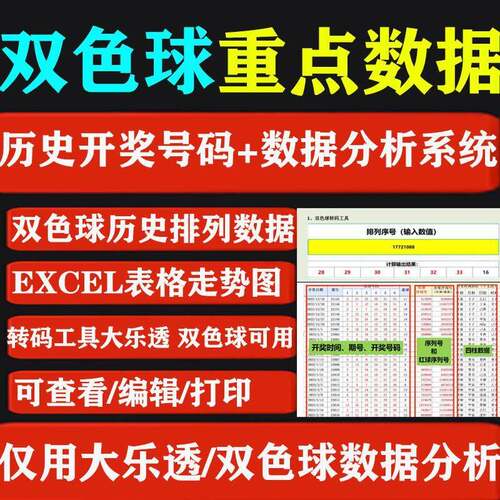 彩票双色球历史开奖结果+序列号数据分析系统excel表格走势图表a