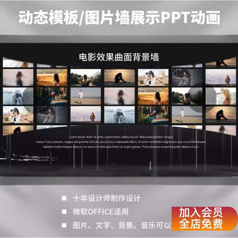 图片墙ppt动画动态模板多图轮播走煤油灯人物团队产品企业介绍曲