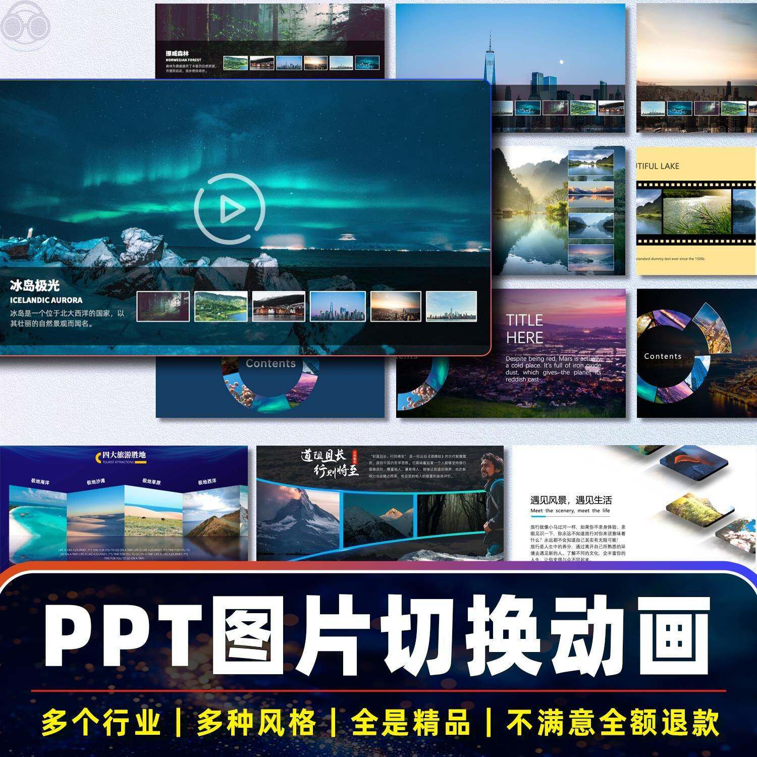 PPT模板动态图片轮播丝滑动画照片放大滚动多图平滑切换展示