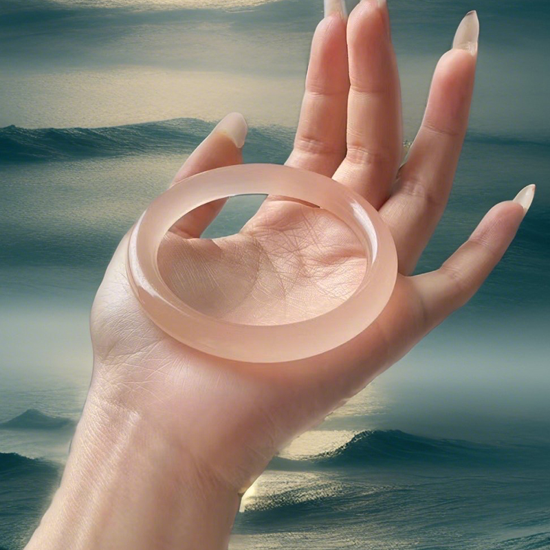 藕粉新疆和田金丝玉少女圆条手镯