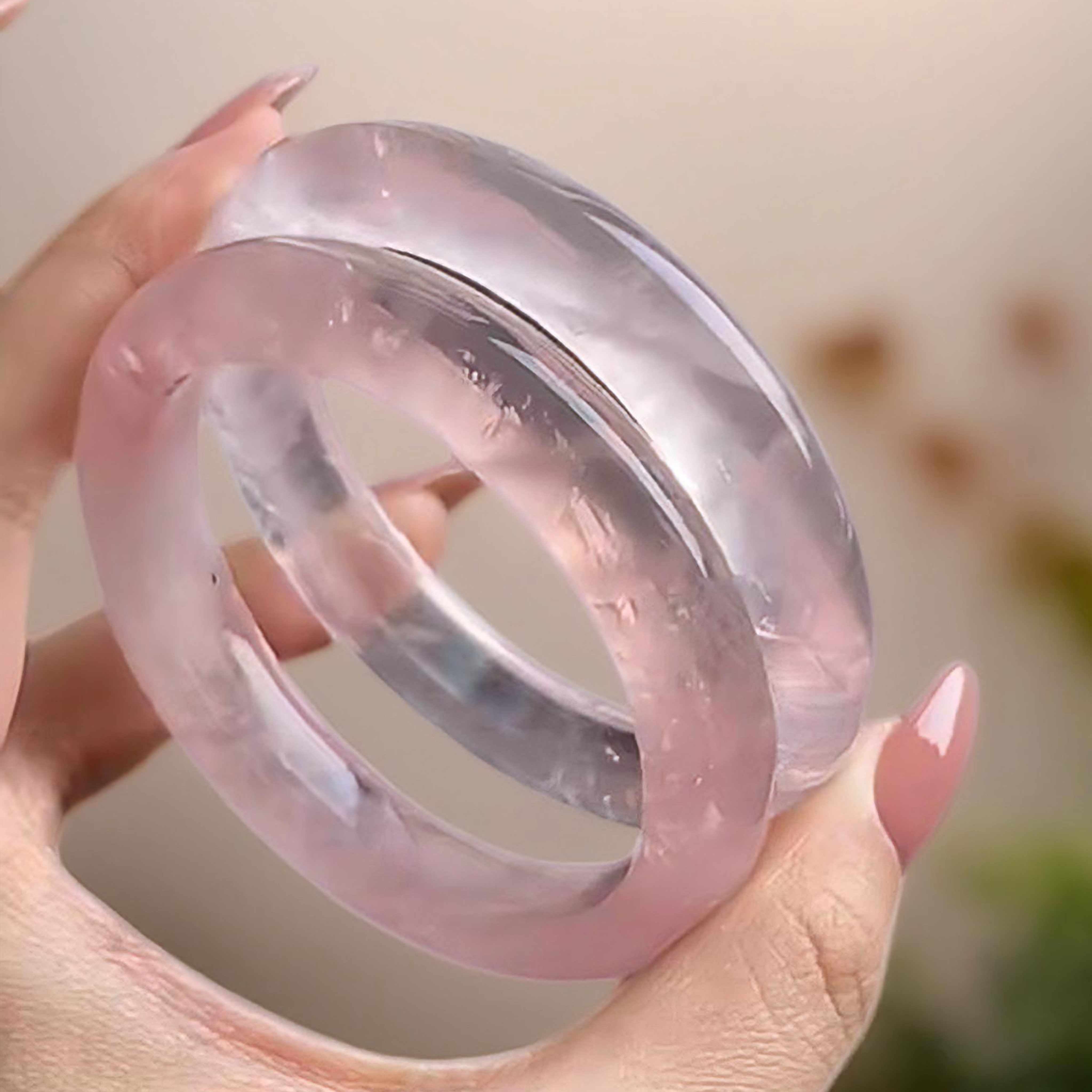 天然西柚粉手镯藕粉色镯子冰种玉镯女款玉石晶手环正圈送情人礼物