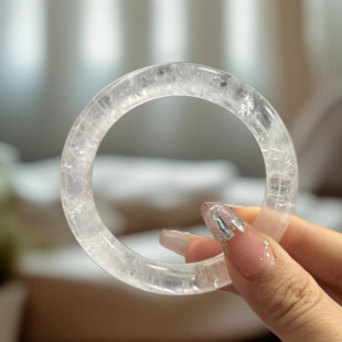 天然白月光手镯白幽灵镯子冰种玉镯女款 水晶手环圆条气质闺蜜女友