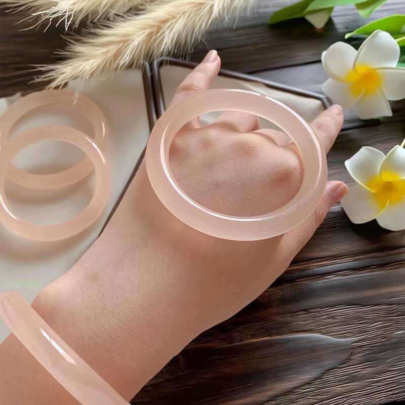 藕粉天然新疆和田金丝玉美人条手镯少女手饰礼物正品玉石圆条手镯