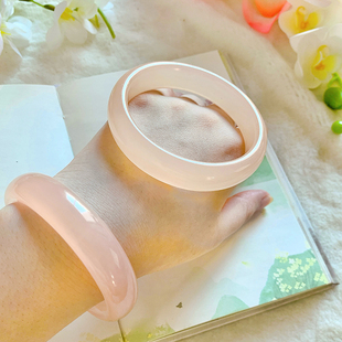 藕粉宽版正圈阿富汗玉手镯荔枝冻西柚女玉镯圆条冰种镯子妈妈媳妇