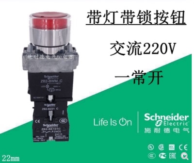 原装正品 施耐德 带灯自锁按钮开关 XB2-BW34M1C+ZB2-BZ21C 220V