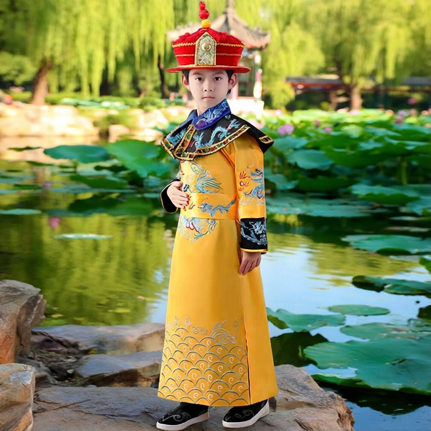 皇帝衣服龙袍儿童汉服男童皇上太子服装清朝康熙乾隆男孩少爷古装