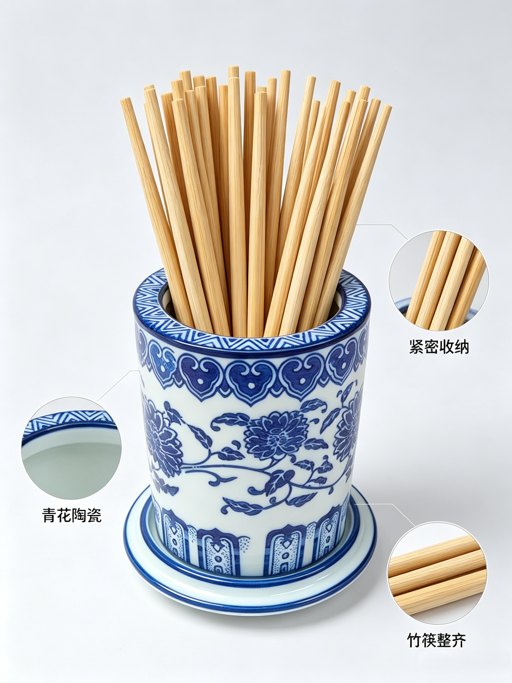 景德镇陶瓷青花瓷筷子筒创意复古收纳筒筷篓家用厨房筷笼组合餐厅