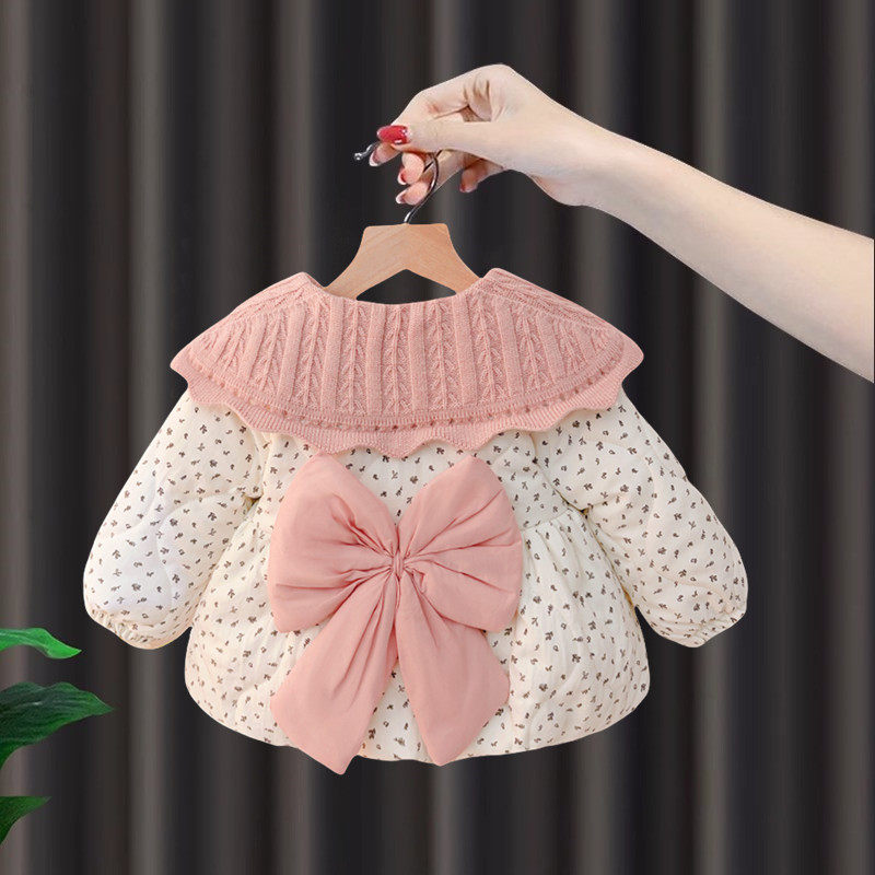 女童加绒加厚碎花棉袄冬装外套