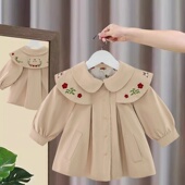 外套潮 儿童百搭上衣洋气女童韩版 女宝宝春秋翻领风衣2024秋季 新款