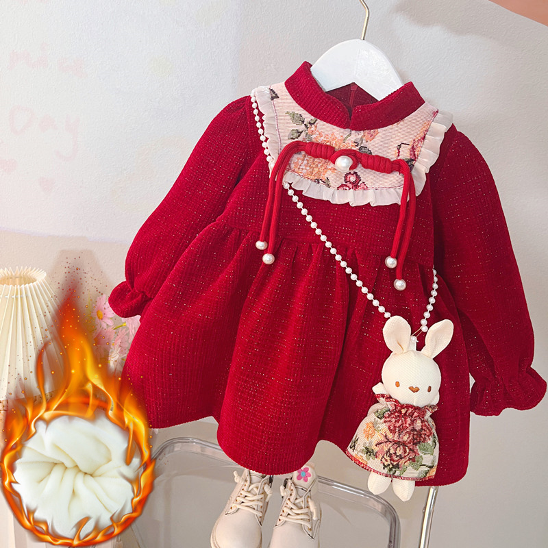 女童加绒连衣裙秋冬2024新款童装