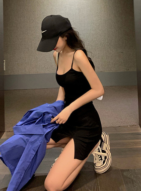 打底黑色吊带裙内搭性感露背开叉包臀背心女外穿莫代尔打底裙衬裙
