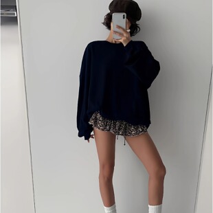 圆领套头卫衣女款无帽宽松显瘦纯棉上衣新款韩版春秋款百搭打底衫