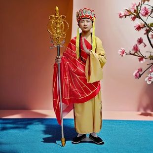 86版经典西游记唐僧cos服装袈裟五佛帽禅杖整套演出服网红表演服